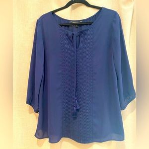 Banana Republic Navy Embroidered Peasant Top